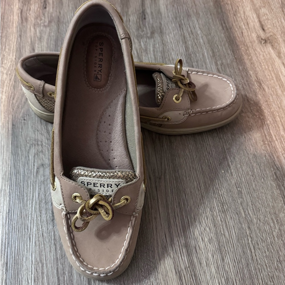 Sperry Women's Beige Loafers with Gold Accents
